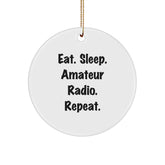 Funny Amateur Radio Gifts from Men to Friends, Eat. Sleep. Amateur Radio. Repeat. Christmas Circle Ornament - Image 1